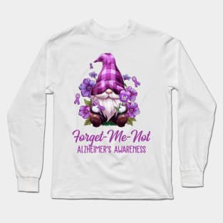 Forget Me Not Purple Alzheimer's Awareness Gnome Flower Long Sleeve T-Shirt